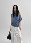 Kumnet Off-Shoulder Striped Shirred Short-Sleeve Tee
