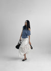 Kumnet Off-Shoulder Striped Shirred Short-Sleeve Tee