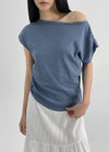 Kumnet Off-Shoulder Striped Shirred Short-Sleeve Tee