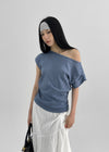 Kumnet Off-Shoulder Striped Shirred Short-Sleeve Tee