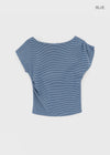 Kumnet Off-Shoulder Striped Shirred Short-Sleeve Tee