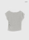 Kumnet Off-Shoulder Striped Shirred Short-Sleeve Tee