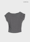 Kumnet Off-Shoulder Striped Shirred Short-Sleeve Tee