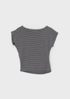 Kumnet Off-Shoulder Striped Shirred Short-Sleeve Tee