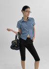 Raksin Sheer Stripe String Short Sleeve Shirt
