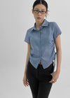 Raksin Sheer Stripe String Short Sleeve Shirt