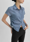 Raksin Sheer Stripe String Short Sleeve Shirt