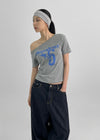 Ranno Printed Asymmetric Off-Shoulder Short Sleeve Tee