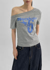 Ranno Printed Asymmetric Off-Shoulder Short Sleeve Tee
