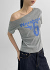 Ranno Printed Asymmetric Off-Shoulder Short Sleeve Tee