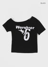 Ranno Printed Asymmetric Off-Shoulder Short Sleeve Tee