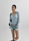 Yuuni U-Neck Summer Ribbed Long Sleeve Tee