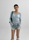 Yuuni U-Neck Summer Ribbed Long Sleeve Tee