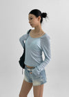 Yuuni U-Neck Summer Ribbed Long Sleeve Tee