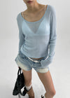 Yuuni U-Neck Summer Ribbed Long Sleeve Tee