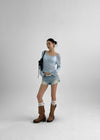 Yuuni U-Neck Summer Ribbed Long Sleeve Tee