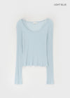 Yuuni U-Neck Summer Ribbed Long Sleeve Tee