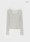 Yuuni U-Neck Summer Ribbed Long Sleeve Tee