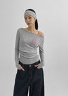 Bueno Shirring Boat Neck Summer Long Sleeve Tee