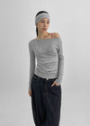 Bueno Shirring Boat Neck Summer Long Sleeve Tee