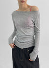 Bueno Shirring Boat Neck Summer Long Sleeve Tee