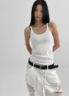 Crow U-Neck Ribbed Sleeveless Top