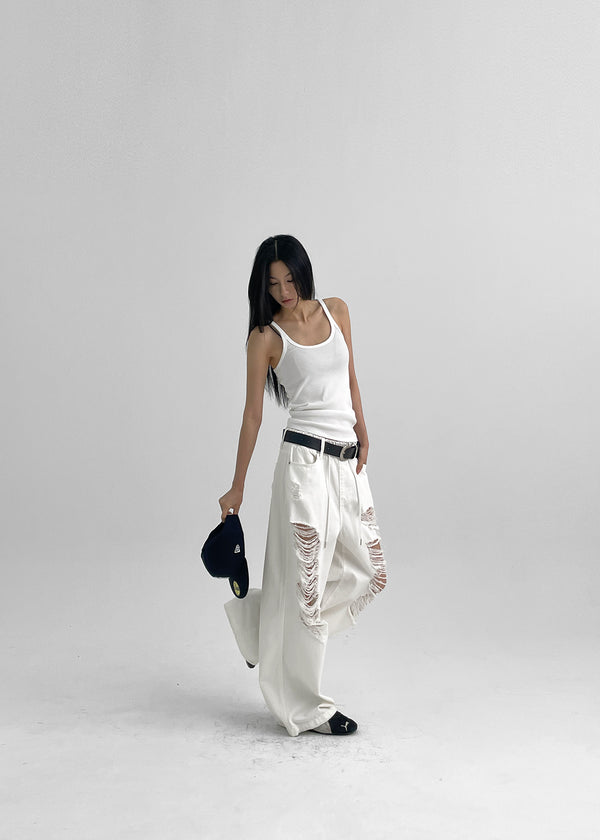 Crow U-Neck Ribbed Sleeveless Top