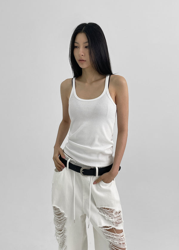 Crow U-Neck Ribbed Sleeveless Top