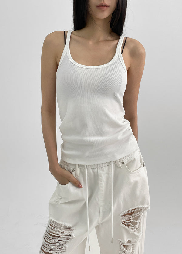 Crow U-Neck Ribbed Sleeveless Top