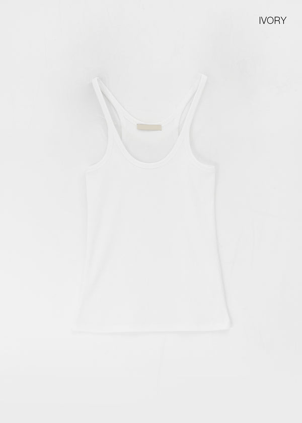 Crow U-Neck Ribbed Sleeveless Top