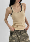 Crow U-Neck Ribbed Sleeveless Top