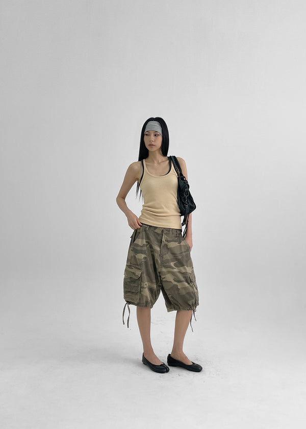 Crow U-Neck Ribbed Sleeveless Top