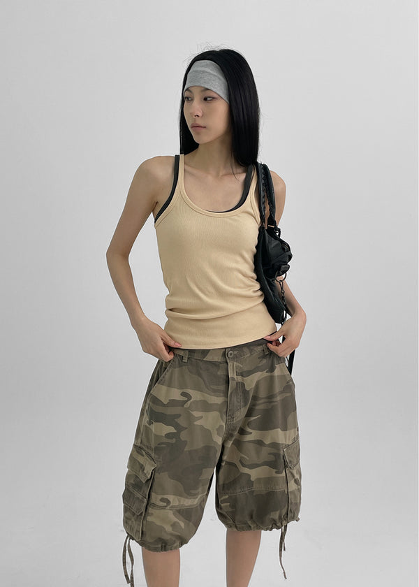 Crow U-Neck Ribbed Sleeveless Top