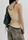 Crow U-Neck Ribbed Sleeveless Top