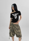 Ranno Printed Asymmetric Off-Shoulder Short Sleeve Tee
