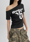 Ranno Printed Asymmetric Off-Shoulder Short Sleeve Tee