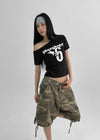 Ranno Printed Asymmetric Off-Shoulder Short Sleeve Tee