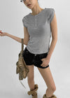 Ruttin Stripe Henley Neck Roll-Up Short Sleeve Tee