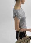 Ruttin Stripe Henley Neck Roll-Up Short Sleeve Tee