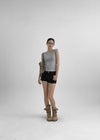 Ruttin Stripe Henley Neck Roll-Up Short Sleeve Tee