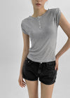 Ruttin Stripe Henley Neck Roll-Up Short Sleeve Tee