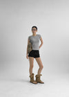 Ruttin Stripe Henley Neck Roll-Up Short Sleeve Tee