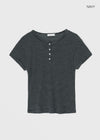 Ruttin Stripe Henley Neck Roll-Up Short Sleeve Tee