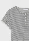 Ruttin Stripe Henley Neck Roll-Up Short Sleeve Tee