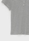 Ruttin Stripe Henley Neck Roll-Up Short Sleeve Tee