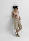 Kyone Button Strap Dot Halter Sleeveless Top