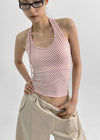 Kyone Button Strap Dot Halter Sleeveless Top