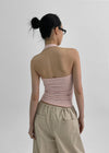 Kyone Button Strap Dot Halter Sleeveless Top