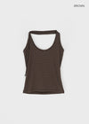 Kyone Button Strap Dot Halter Sleeveless Top