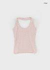 Kyone Button Strap Dot Halter Sleeveless Top